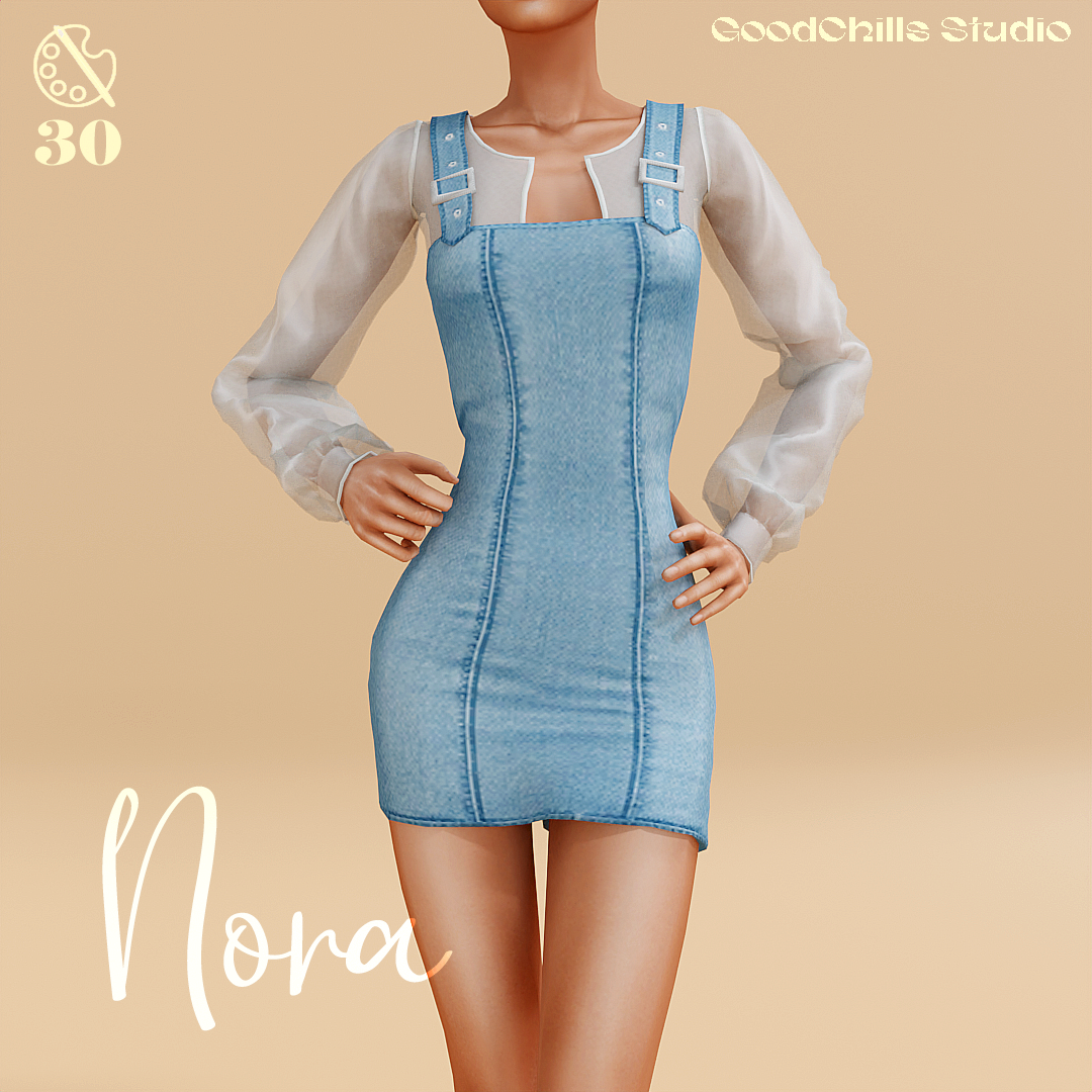 Сарафан с блузкой для симочек Nora для Sims 4