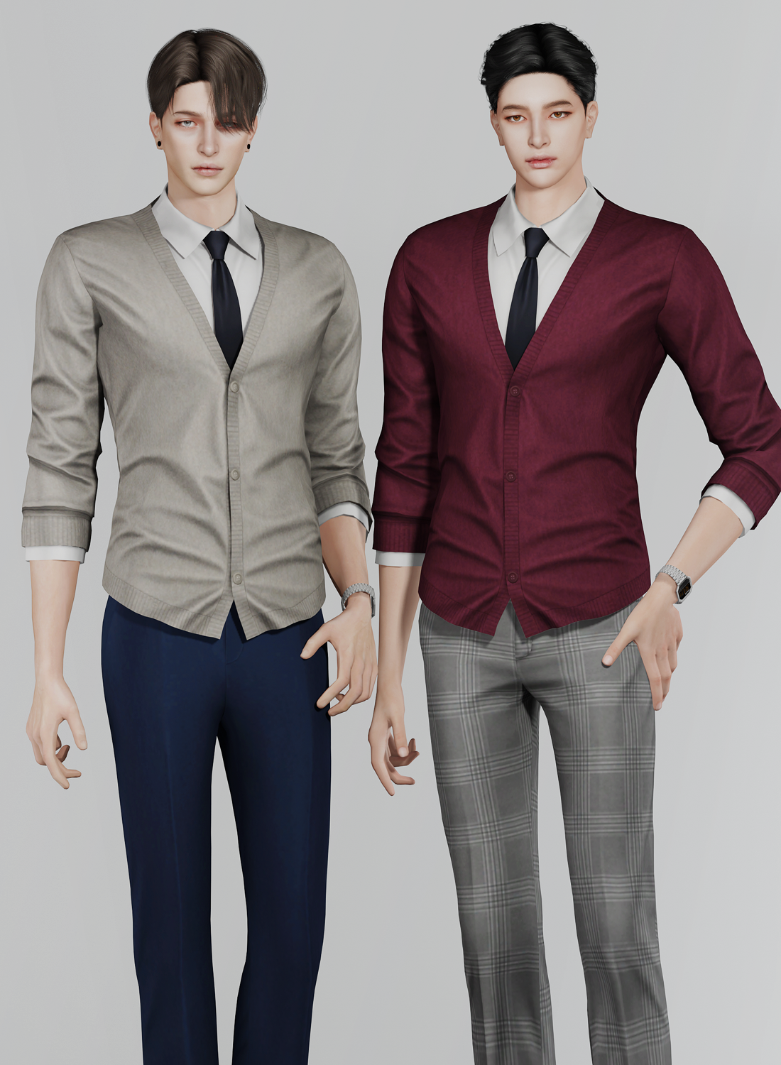 Кардиган с рубашкой и галстуком для симов Cardigan 06 для Sims 4