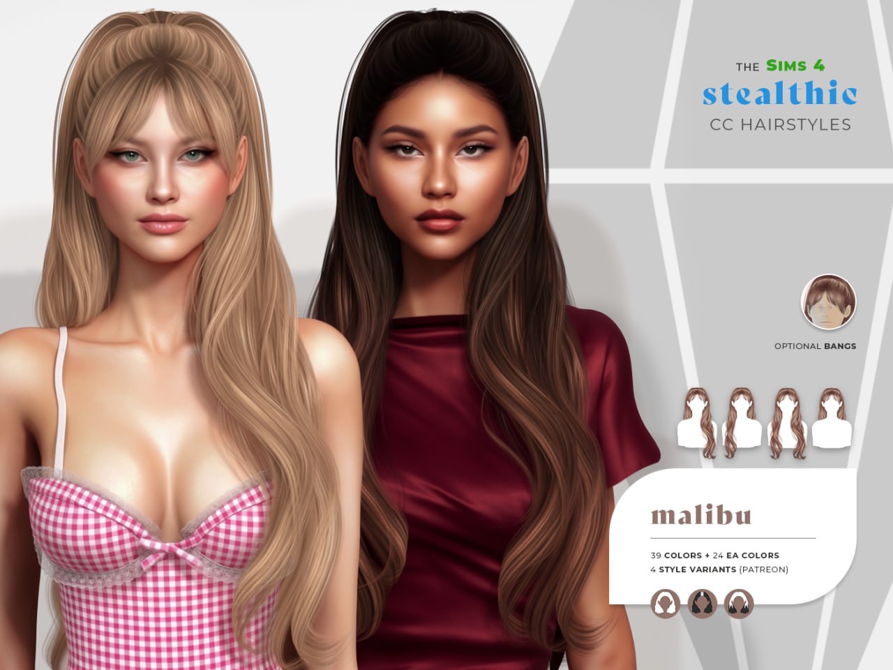 Женская прическа Malibu Hair для Sims 4