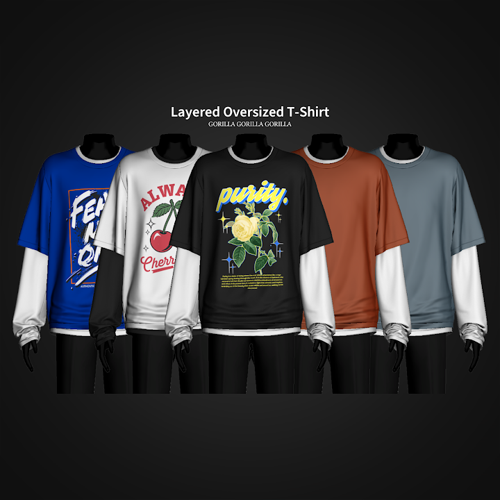 Лонг с футболкой для симов Layered Oversized T-Shirt для Sims 4