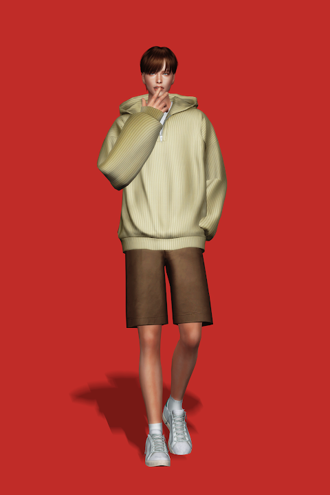 Худи для симов Knit Half Zip Hoodie для Sims 4