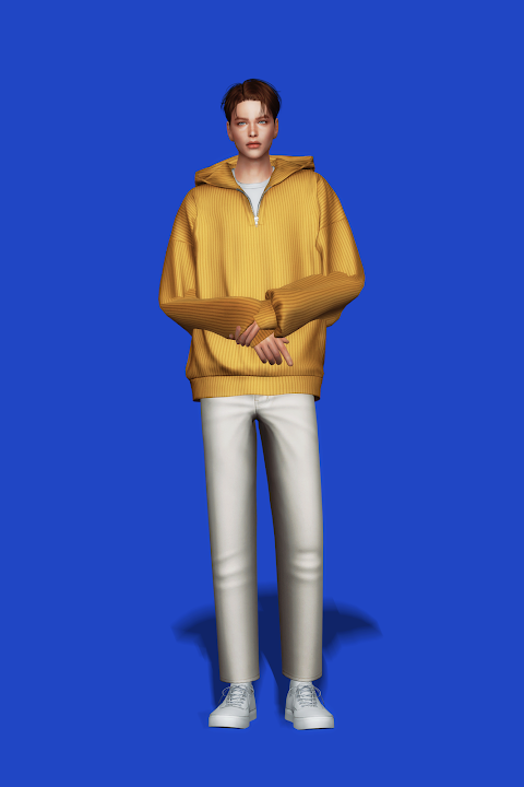 Худи для симов Knit Half Zip Hoodie для Sims 4