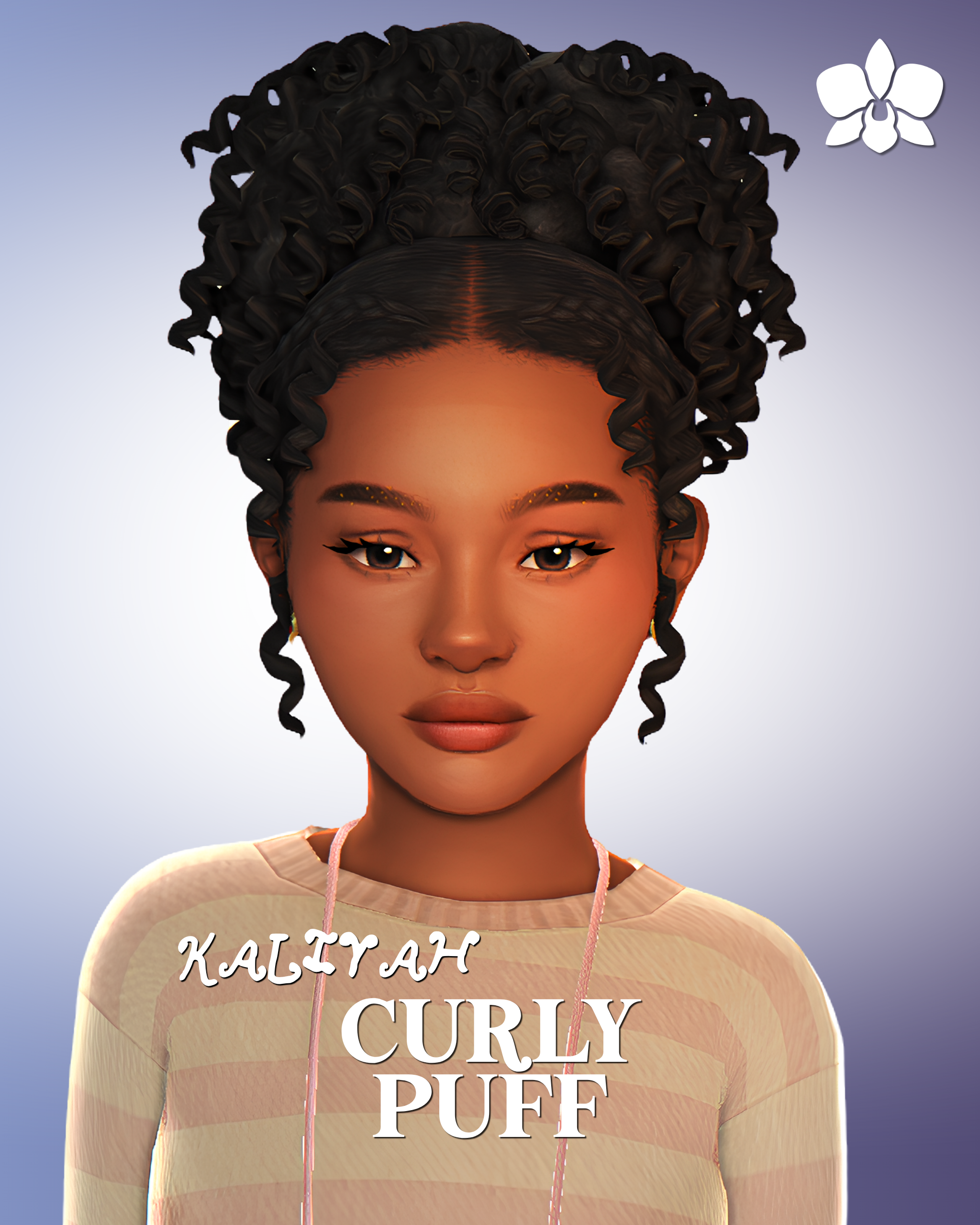 Прическа для девочек kaliyah curly puff для Sims 4