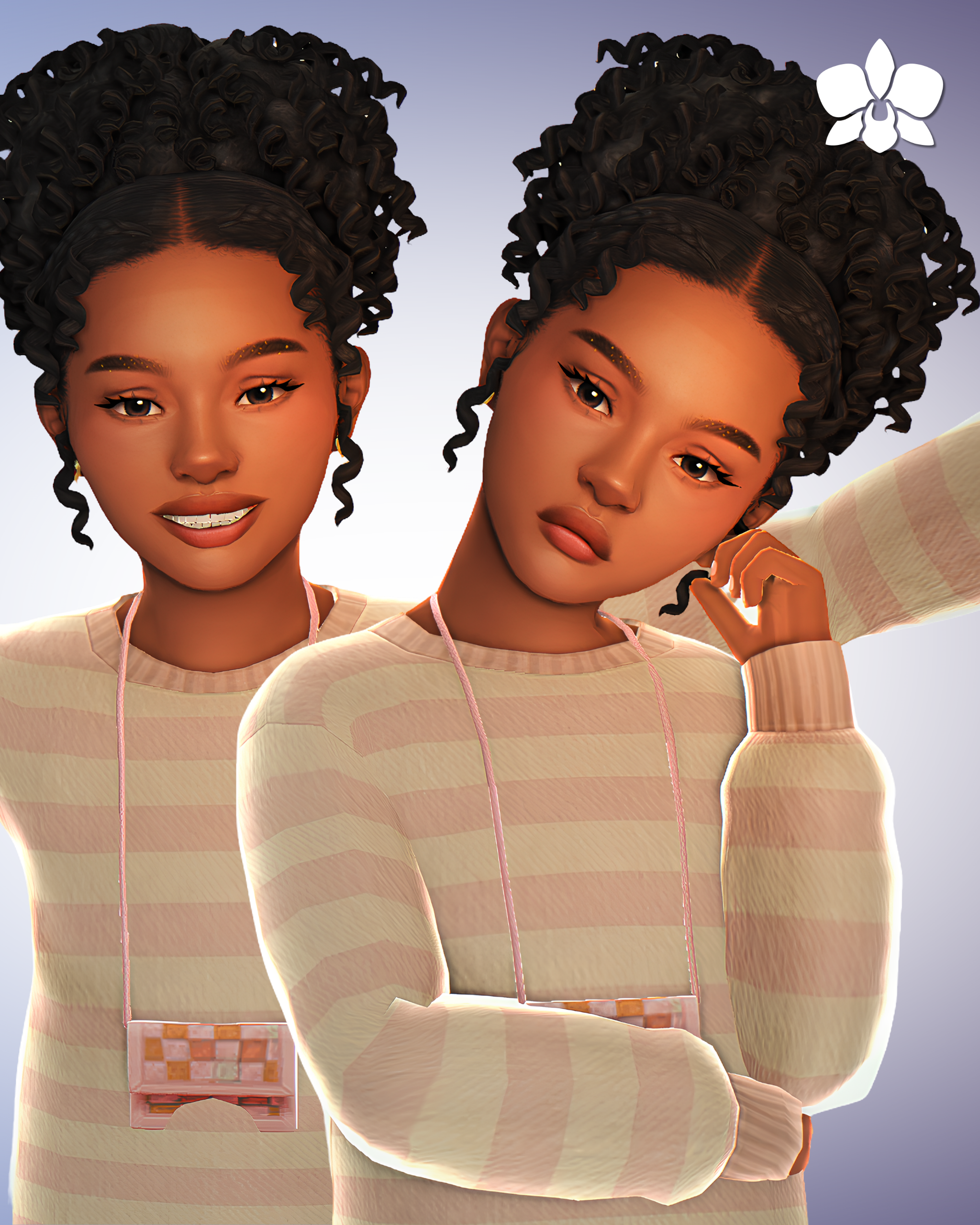 Прическа для девочек kaliyah curly puff для Sims 4