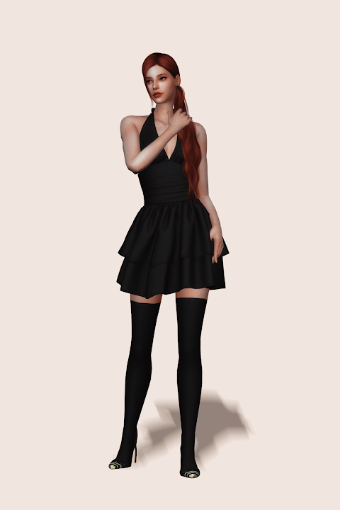Платье для симочек Ruched Halter Dress для Sims 4