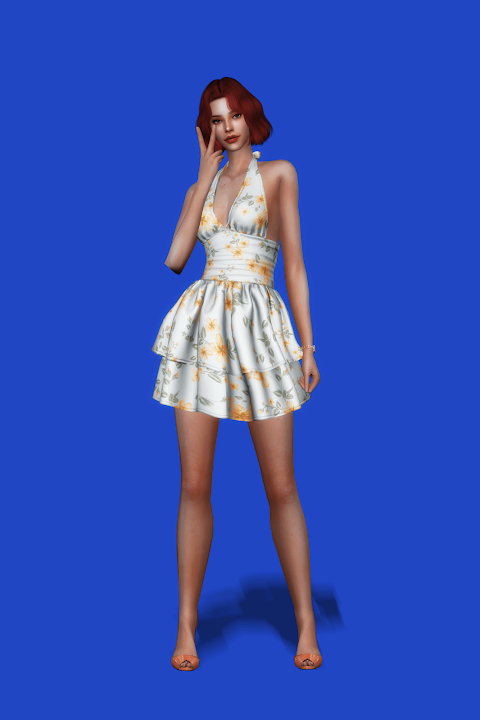 Платье для симочек Ruched Halter Dress для Sims 4
