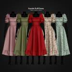 Платье для симочек Scarlet Puff Dress для Sims 4