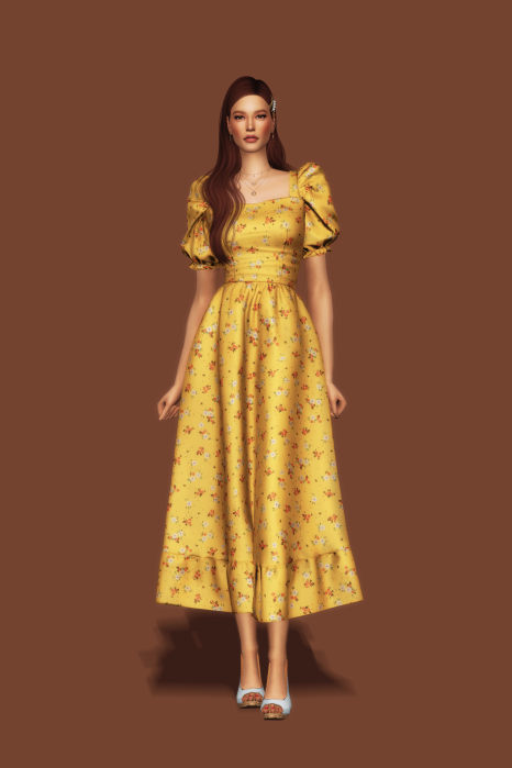 Платье для симочек Scarlet Puff Dress для Sims 4