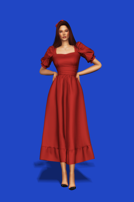 Платье для симочек Scarlet Puff Dress для Sims 4