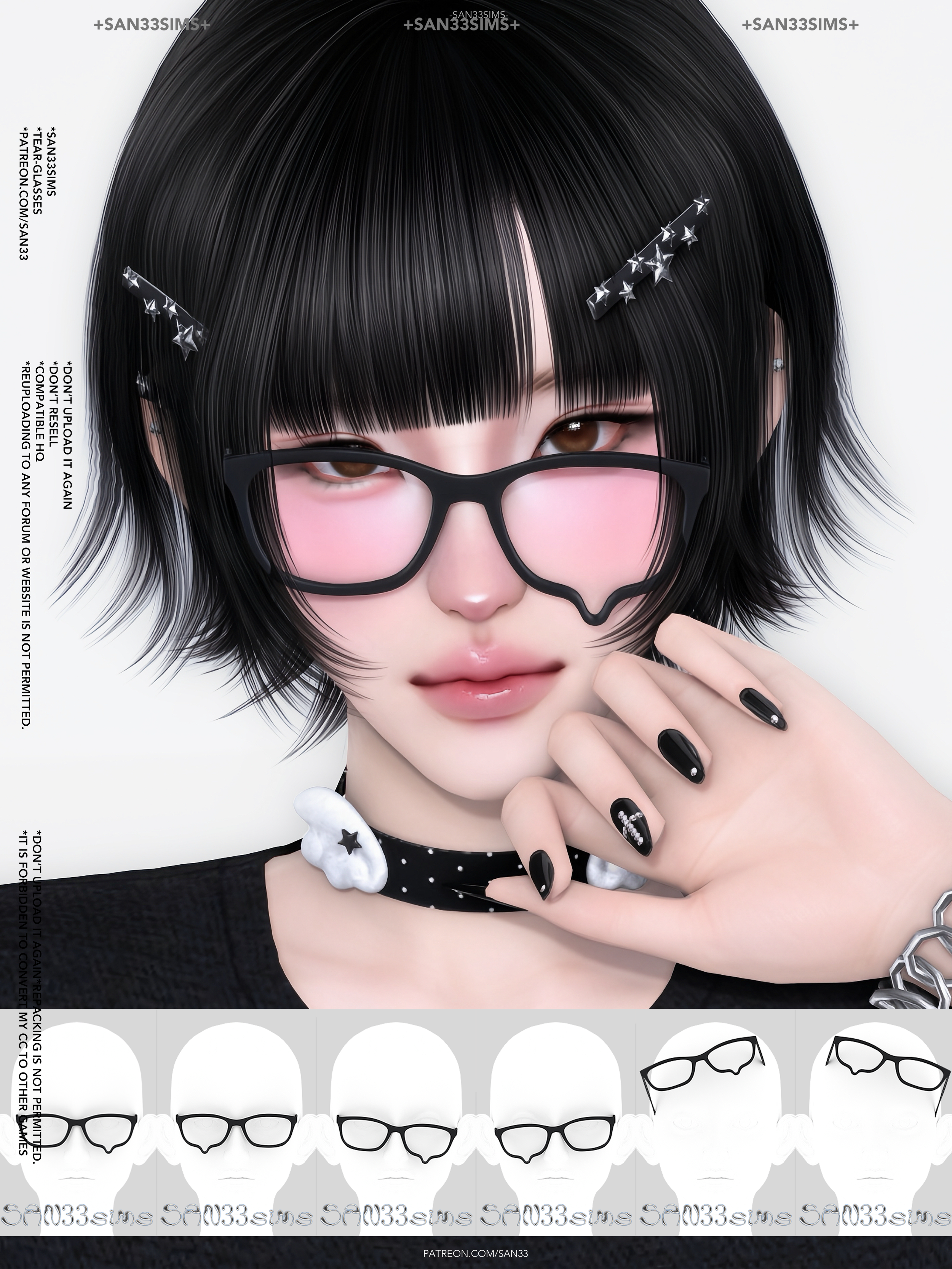 Очки для симочек и симов Tear-Glasses для Sims 4