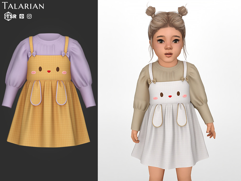 Наряд для малышек Scottie Dress With Bunny Detail And Bow Straps для Sims 4