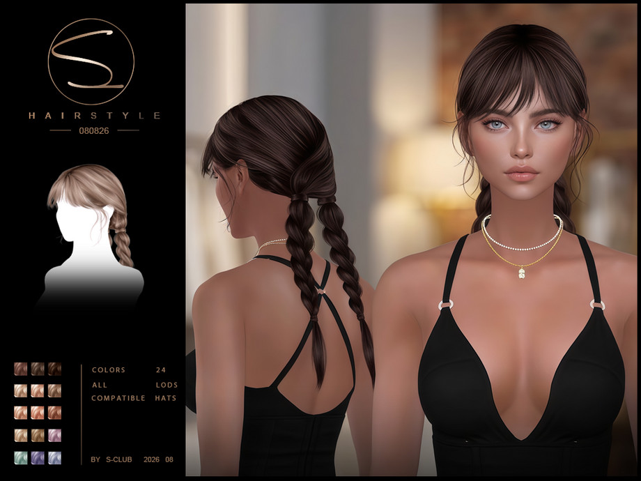Женская прическа double braids hairstyle для Sims 4