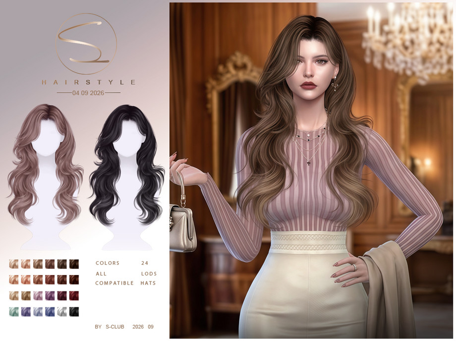 Женская прическа S-CLUB Wavy curls hair для Sims 4