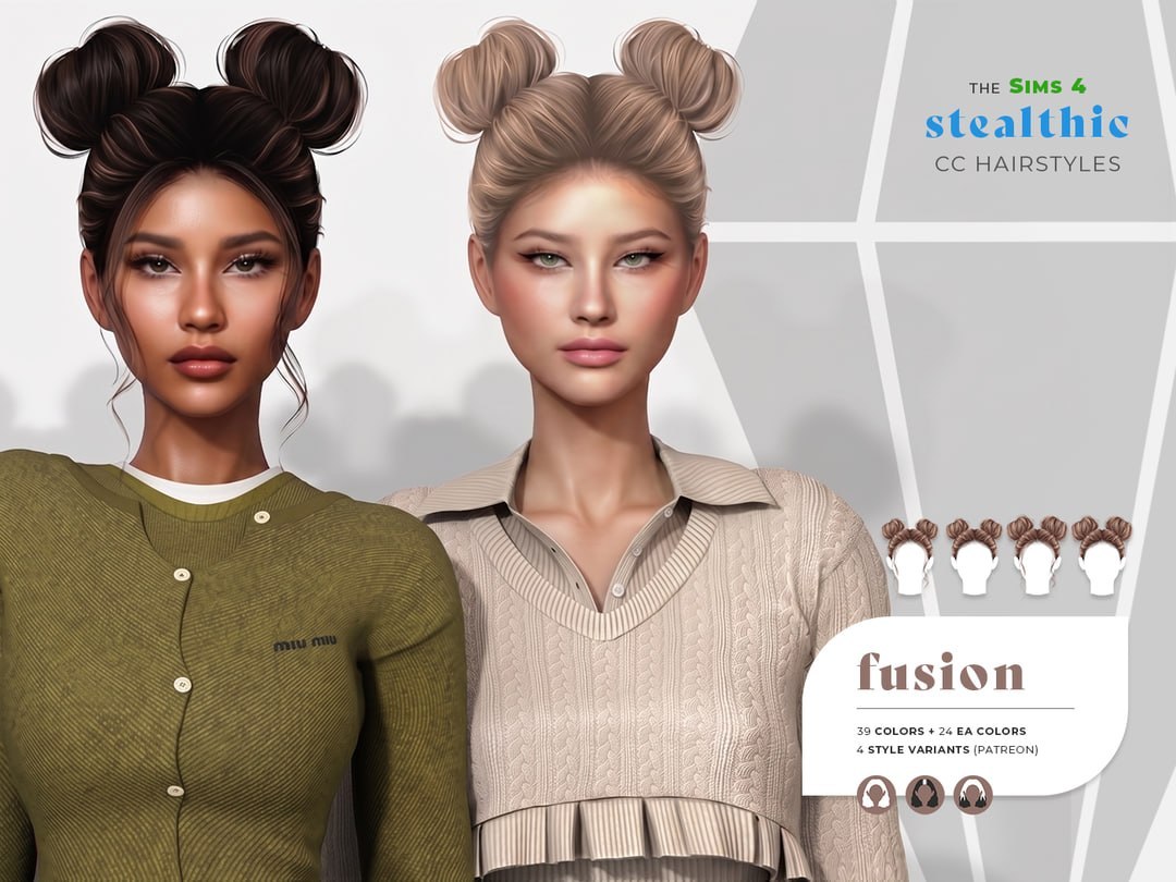 Женская прическа Fusion Hair для Sims 4