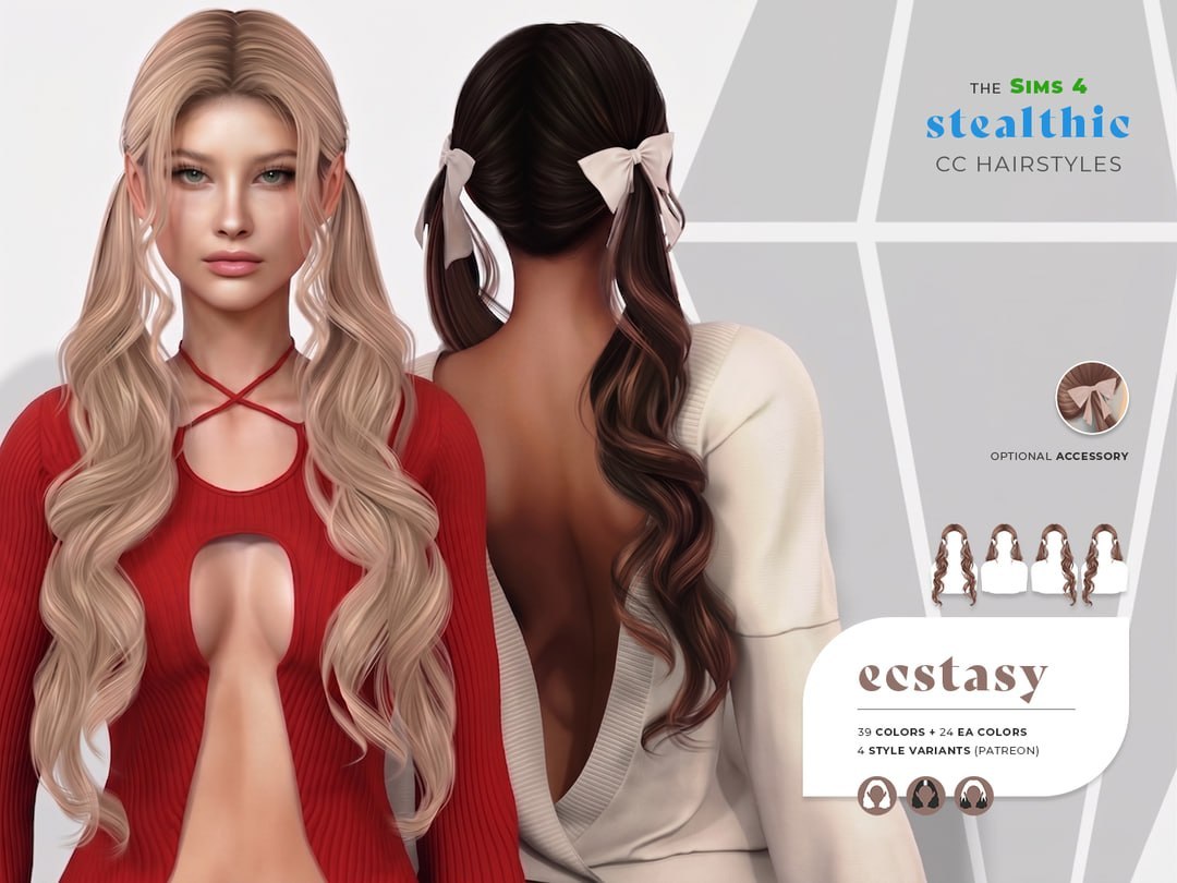 Женская прическа Ecstasy Hair для Sims 4