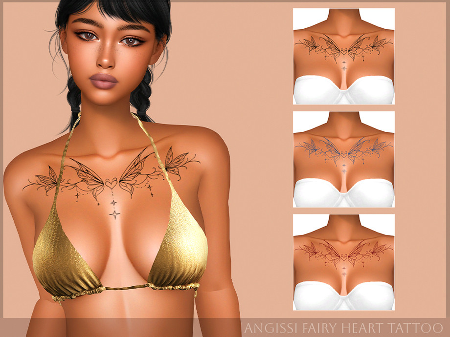 Татуировка для груди Fairy Heart Tattoo для Sims 4