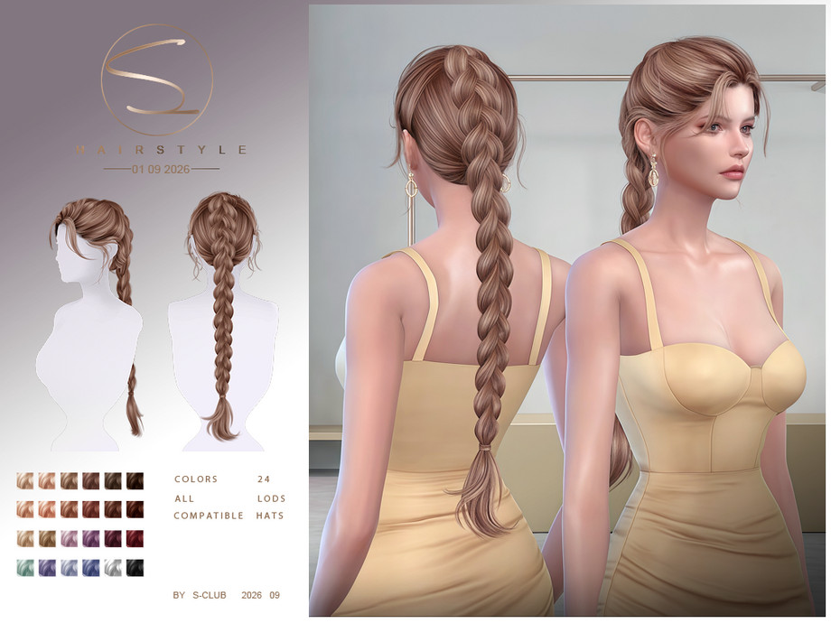 Женская прическа braid ponytail HAIRSTYLE для Sims 4