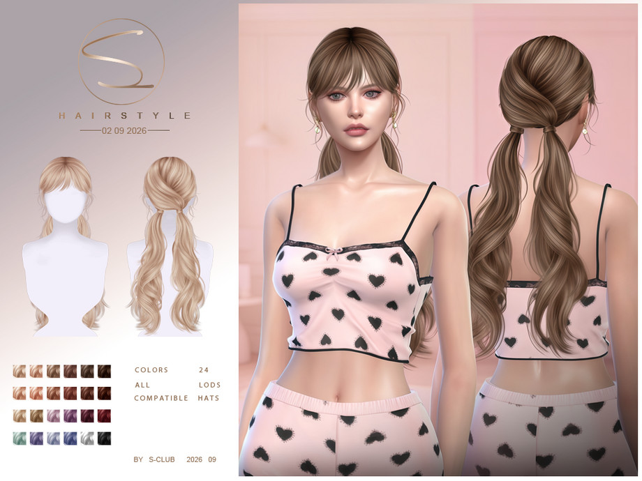 Женская прическа double Ponytail hairstyle для Sims 4