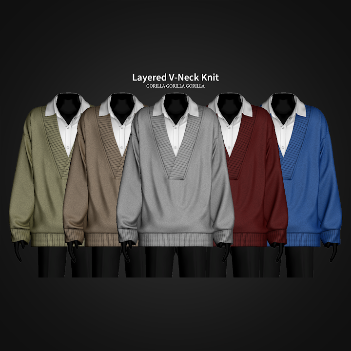 Свитер с рубашкой для симов Layered V-Neck Knit для Sims 4