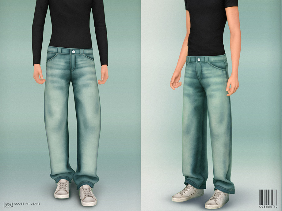Мужские джинсы Male 2000's Loose Fit Jeans для Sims 4