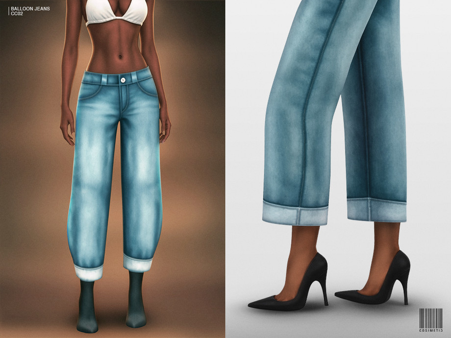 Женские джинсы Deep Cuffed Balloon Jeans для Sims 4
