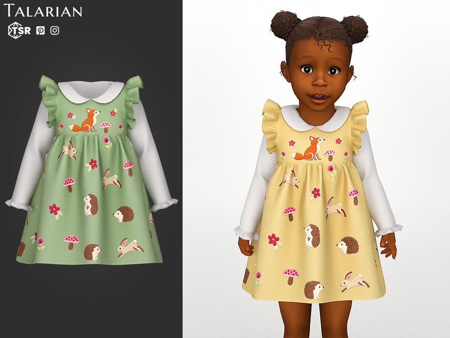 Платье для малышек Gemma Dress With Peter Pan Collar Top для Sims 4