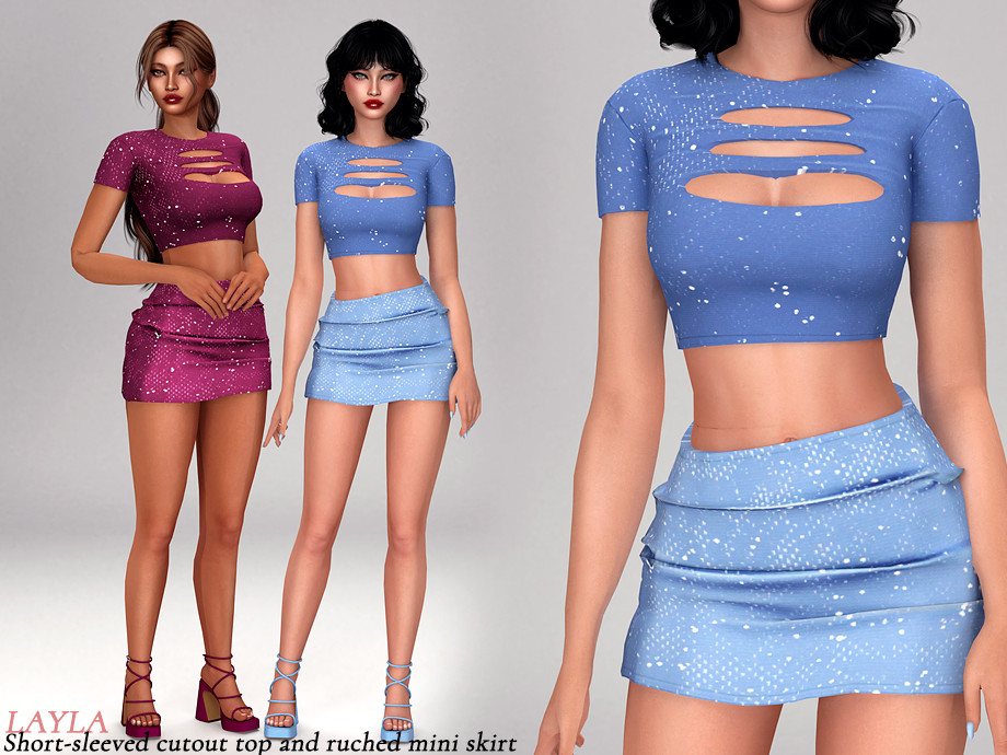 Сверкающий сет Stardust crop top and skirt set для Sims 4
