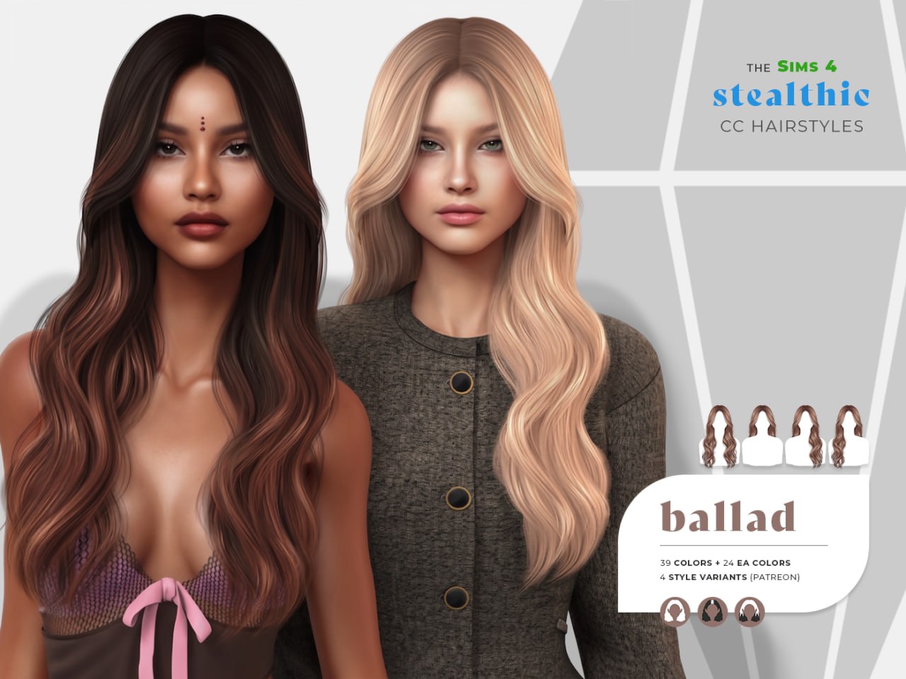 Женская прическа Ballad Hair для Sims 4