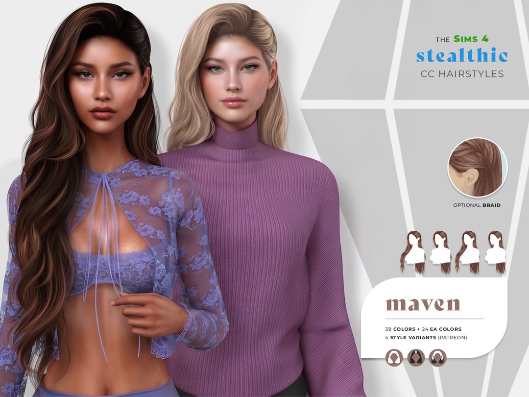 Женская прическа Maven Hair для Sims 4