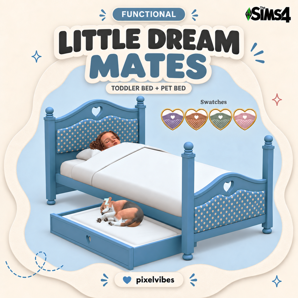 Кроватка для тоддлеров и питомцев Little Dream Mates для Sims 4