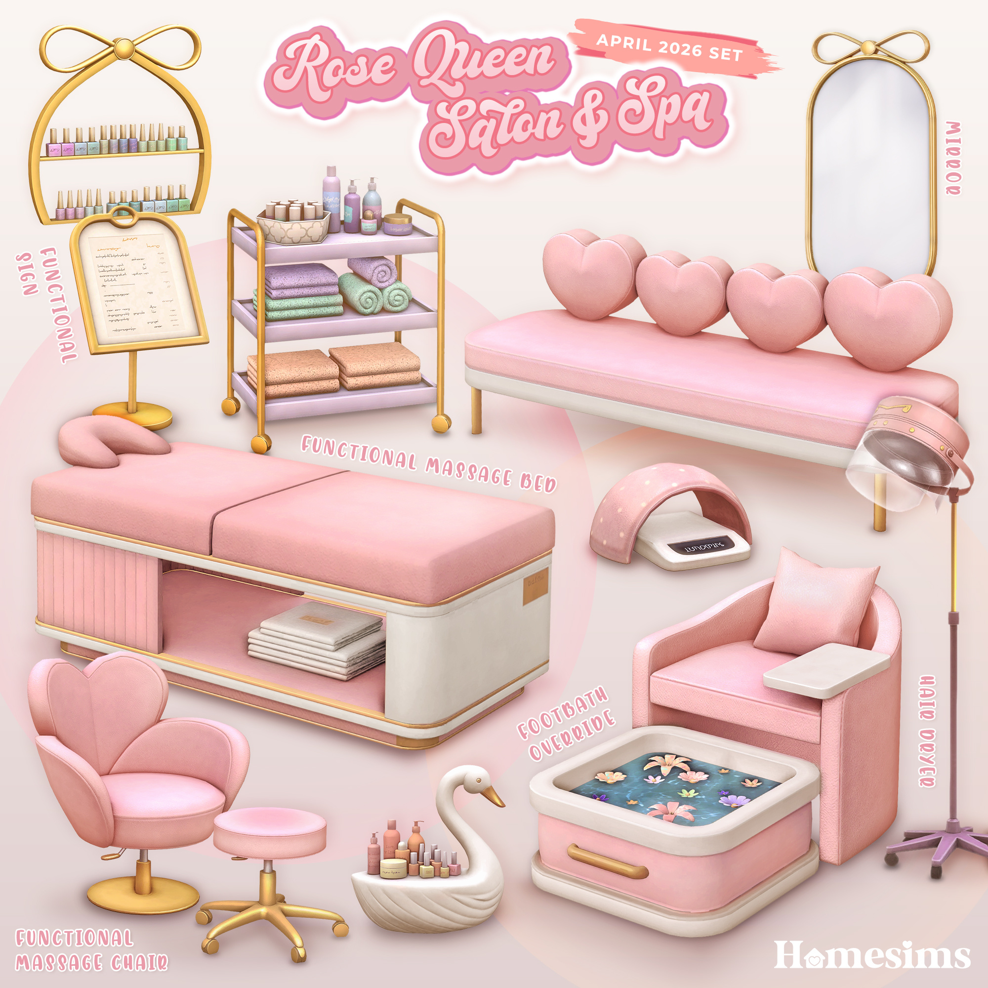 Сет для спа салона Rose Queen Salon & Spa для Sims 4