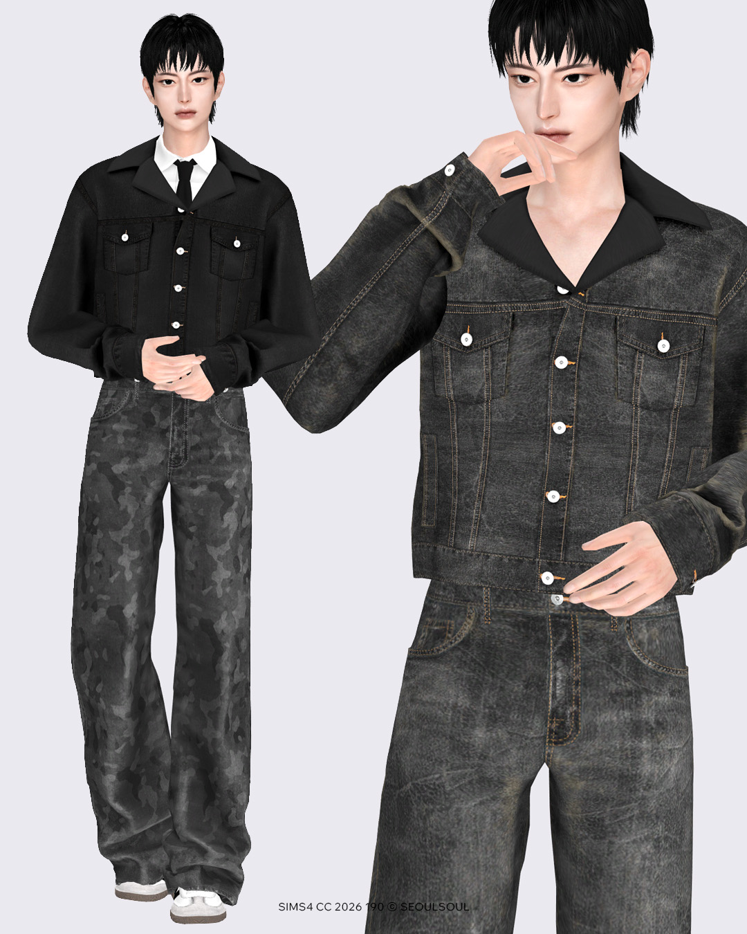 Джинсовый комплект для симов 2026 #190 для Sims 4