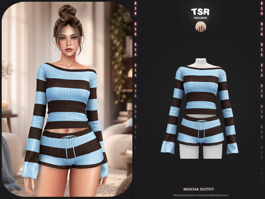 Полосатый сет для симочек Mocha Outfit для Sims 4